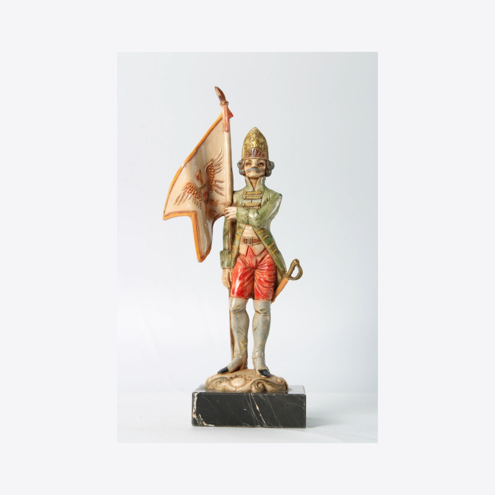 Hand-Painted Italian Soldier Figurine on Genuine Carrara Marble Base