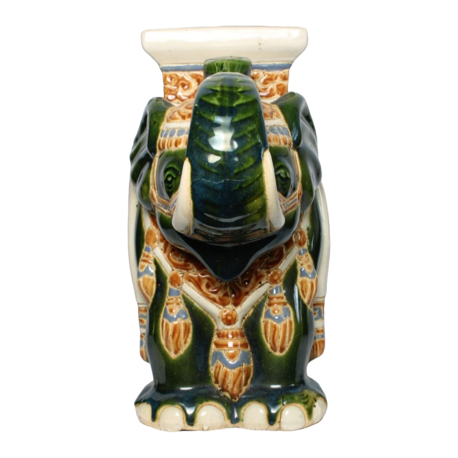 Unique Hand-Painted Ceramic XXL Elephant Plant Stand - Hollywood Regency Style