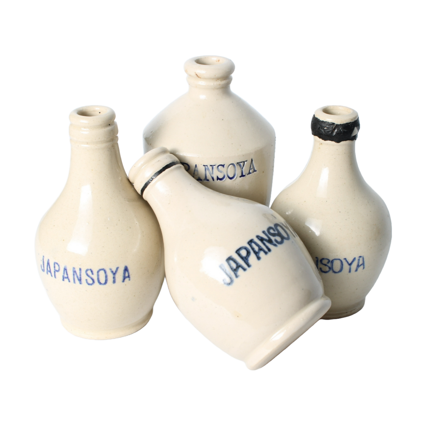 Vintage Japansoya Ceramic Bottles Set, Collectible Condiment Containers, 1880s