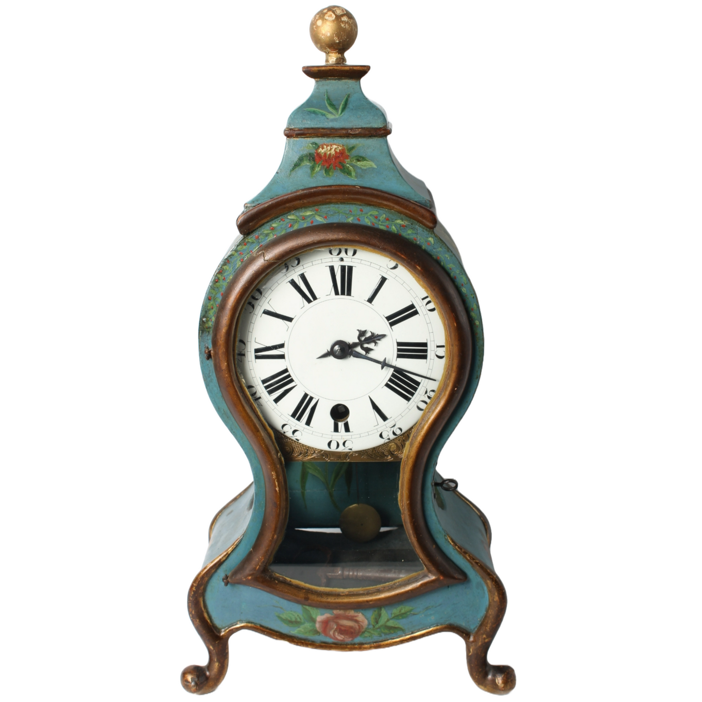 Antique Neuchâteloise Mantel Clock | Hand-Painted Wooden Timepiece ca. 1800 |