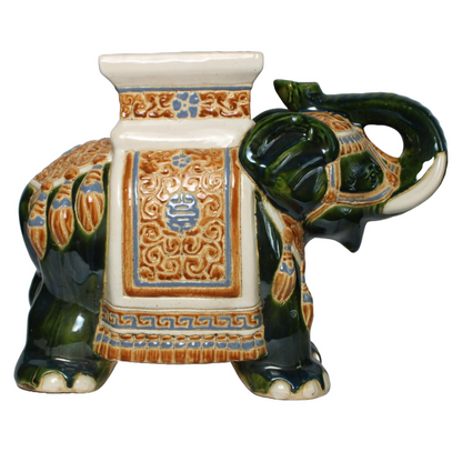 Unique Hand-Painted Ceramic XXL Elephant Plant Stand - Hollywood Regency Style