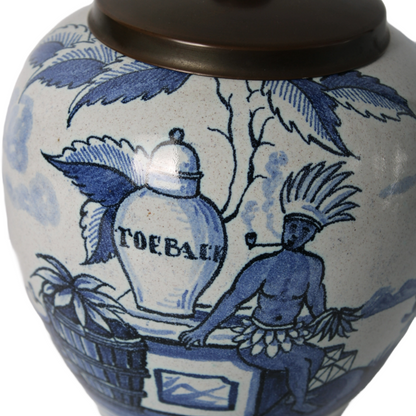 Rare Zenith Gouda Tobacco Jar | Hand-painted ceramic with colonial motif |