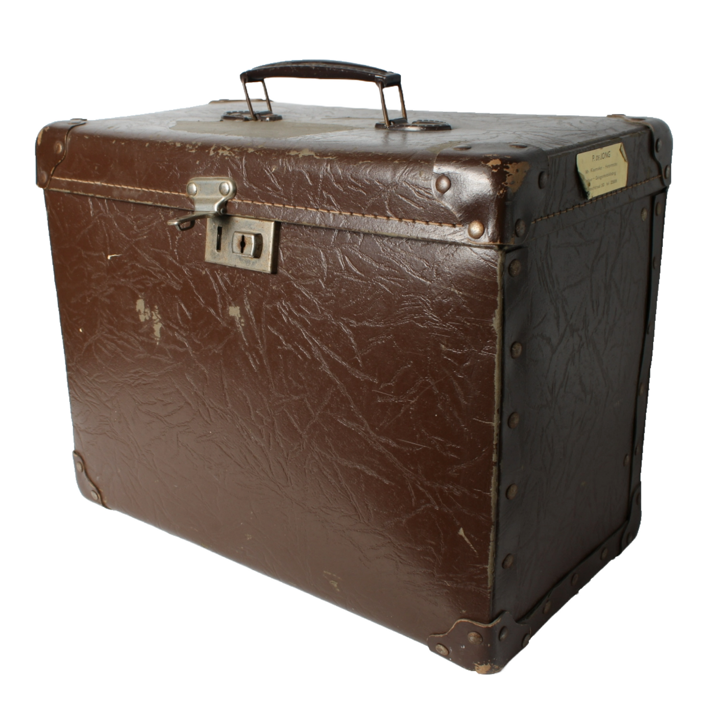 Vintage Brown Travel Suitcase | Faux Leather Finish | Metal Details | 1940-1960