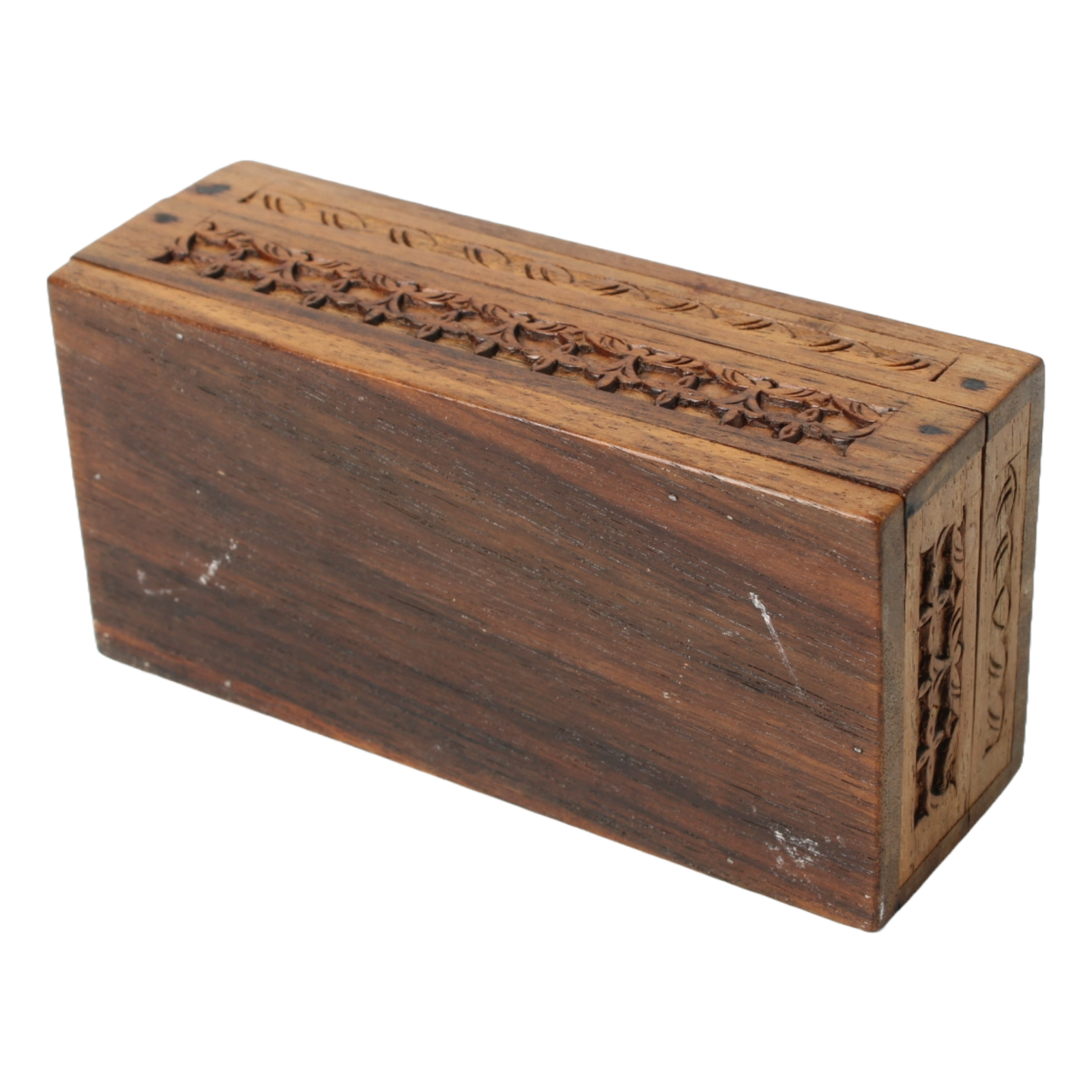 Hand-Carved Wooden Storage Box from India with Floral Motifs