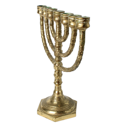 Antique Brass Menorah Candle Holder | Jewish Seven-Branched Candelabrum