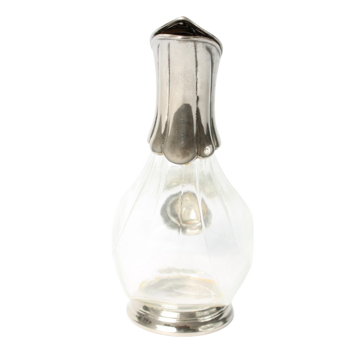 Elegant French Glass Carafe with Silver-Plated Details – 25 cm Long, 20 cm Tall