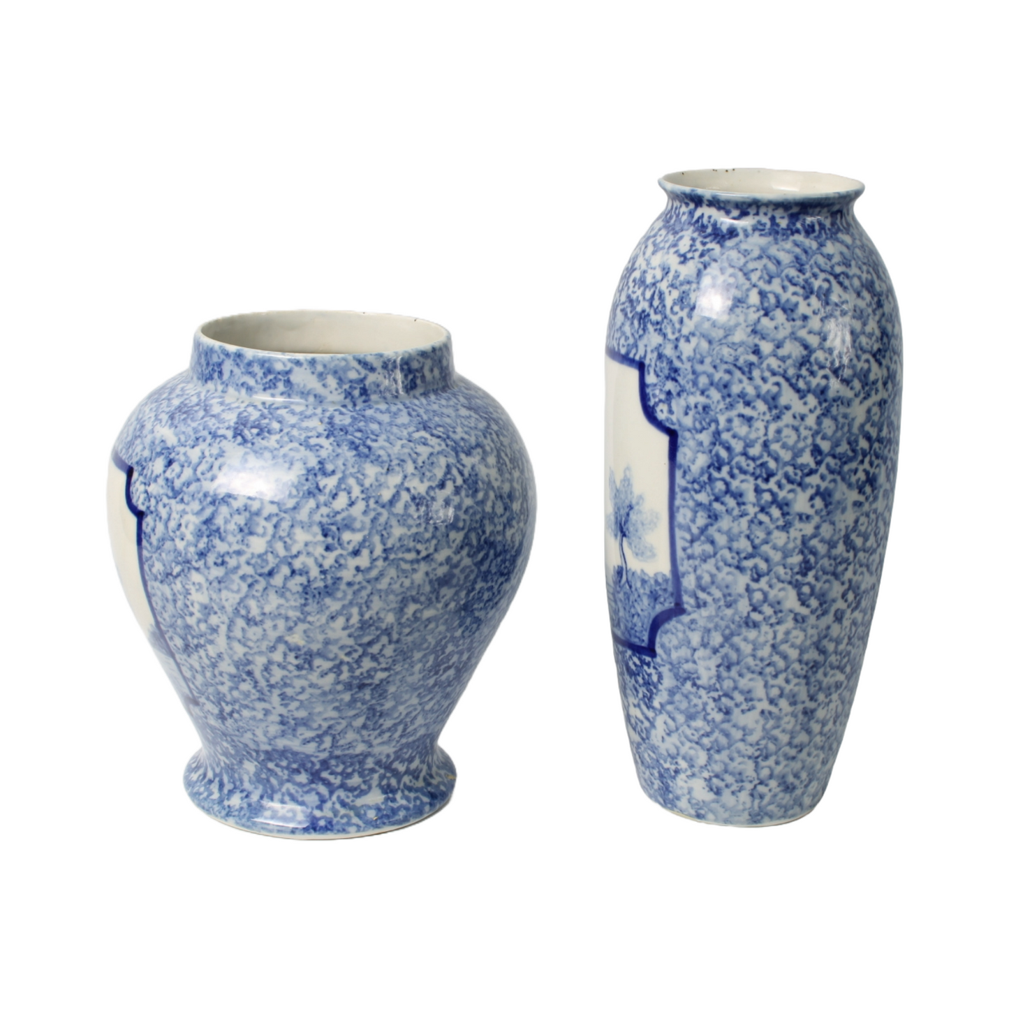 Set of 2 Blue Delft Vases with Landscape Design
