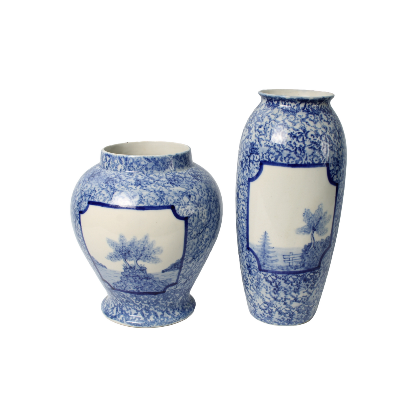 Set of 2 Blue Delft Vases with Landscape Design