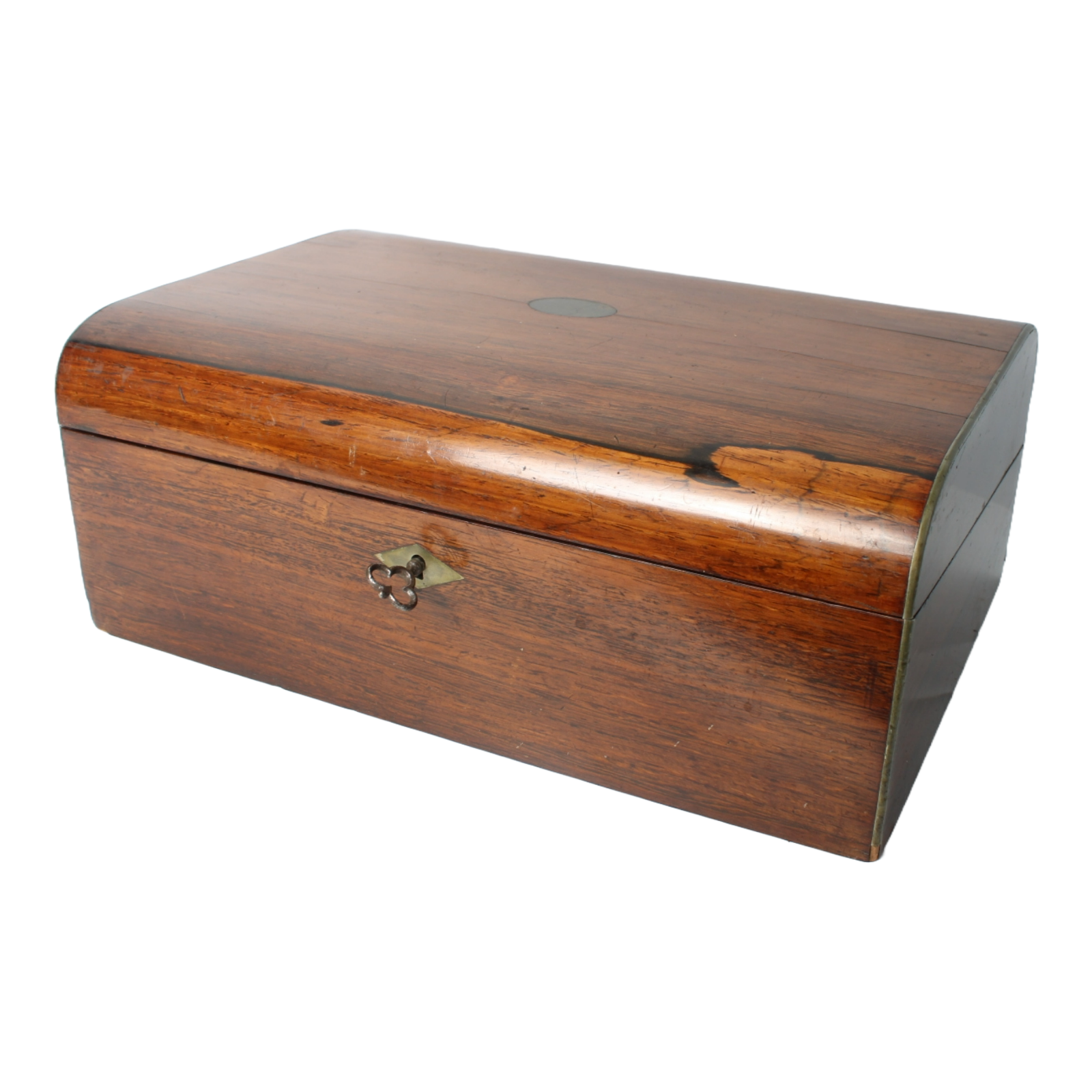 Antique Writing Slope – Wooden 19th Century Writing Box with Purple Velvet Inter