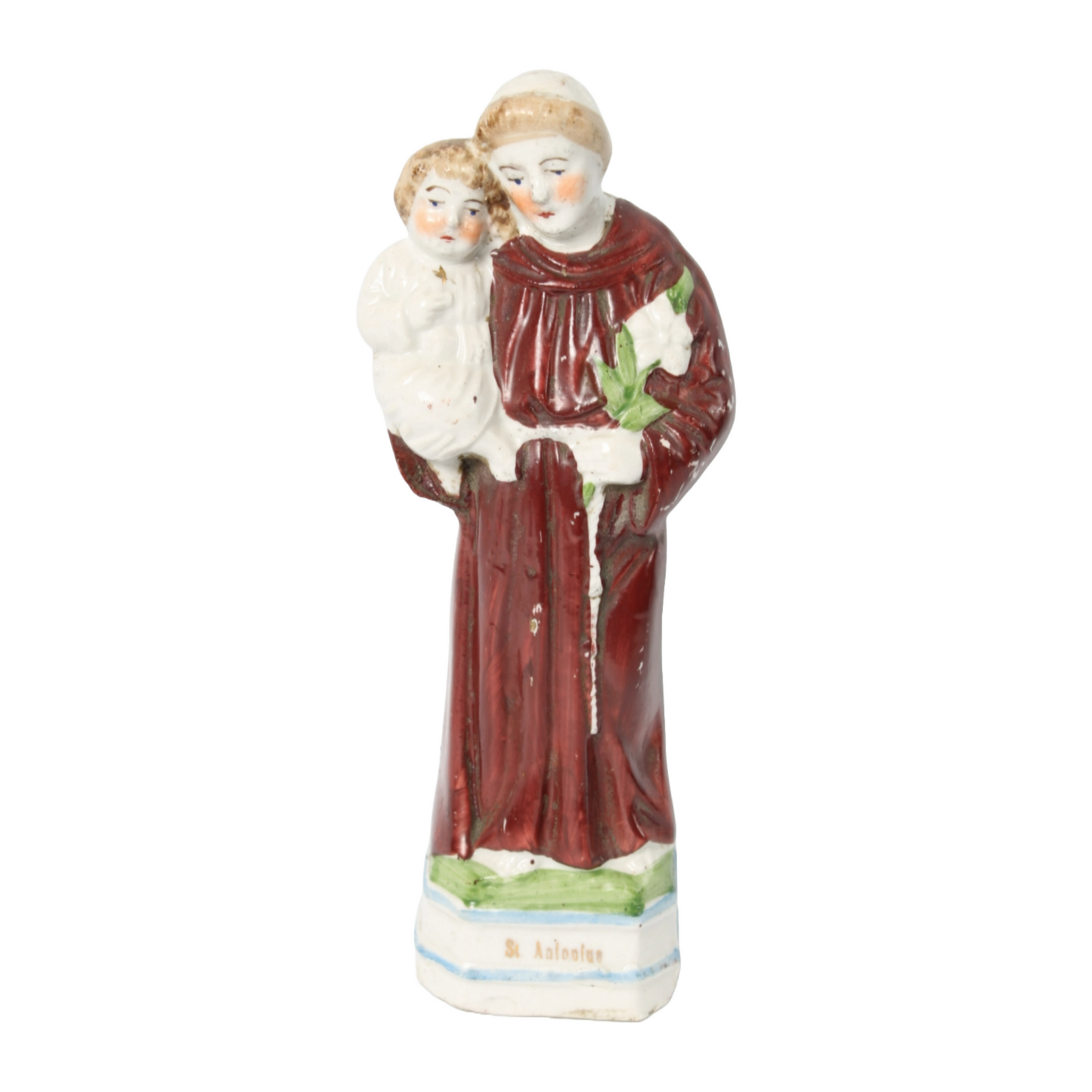 Vintage Ceramic Saint Anthony of Padua Statue with Christ Child - Dated 1995