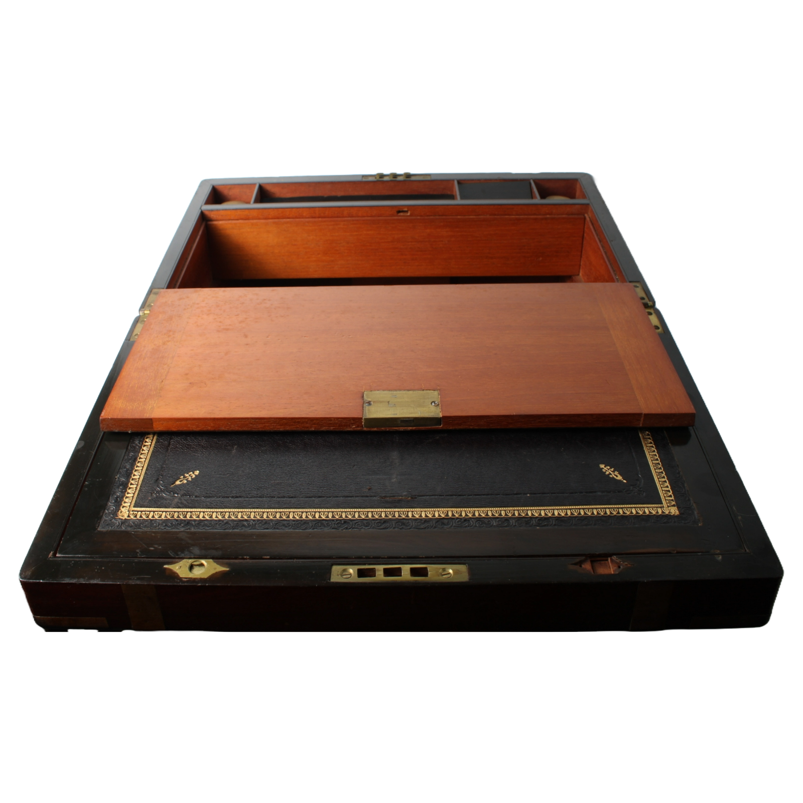19th Century Writing Box – Antique Wooden Portable Desk with Brass Fittings