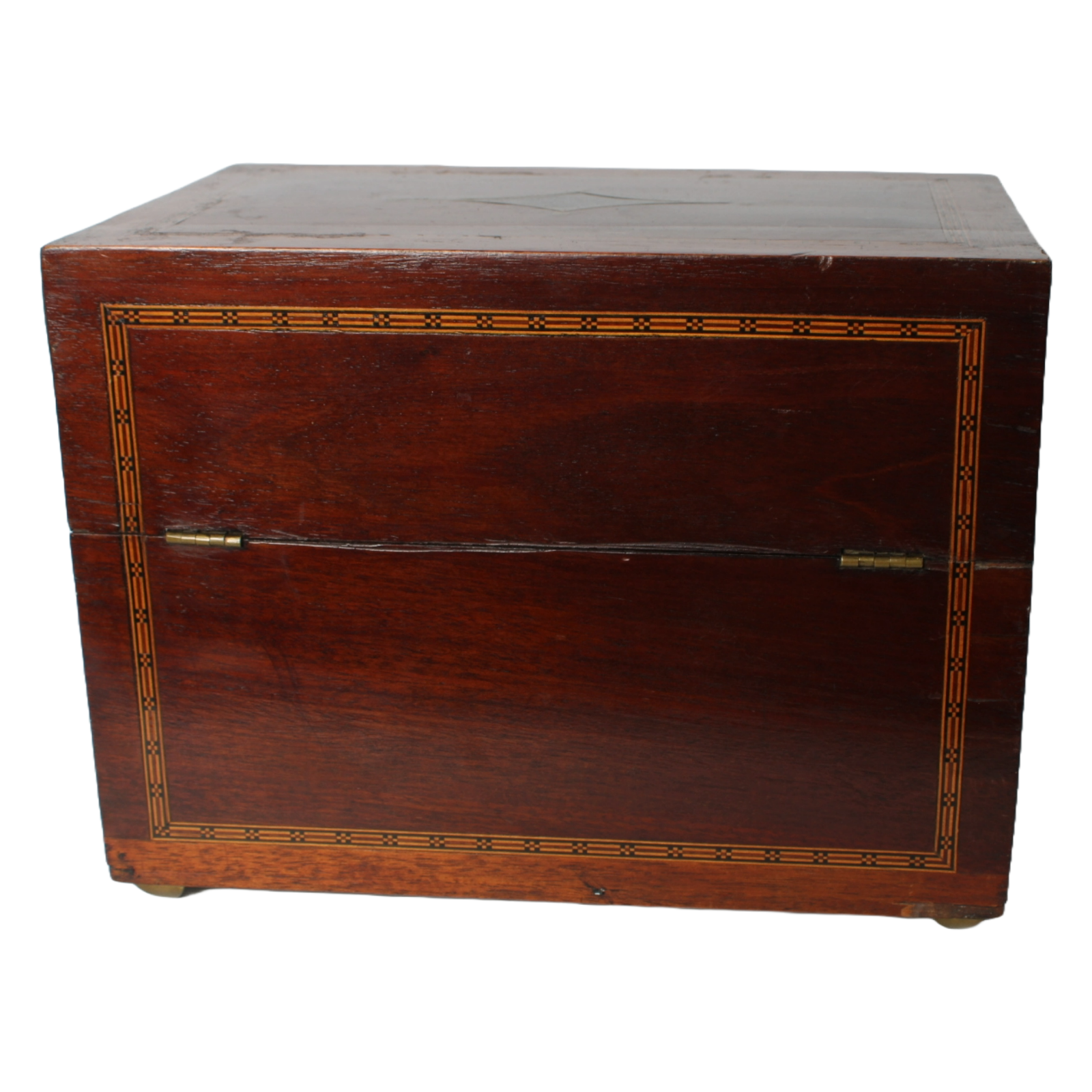 Antique mahogany liquor chest with six hand-blown gilded glass decanters