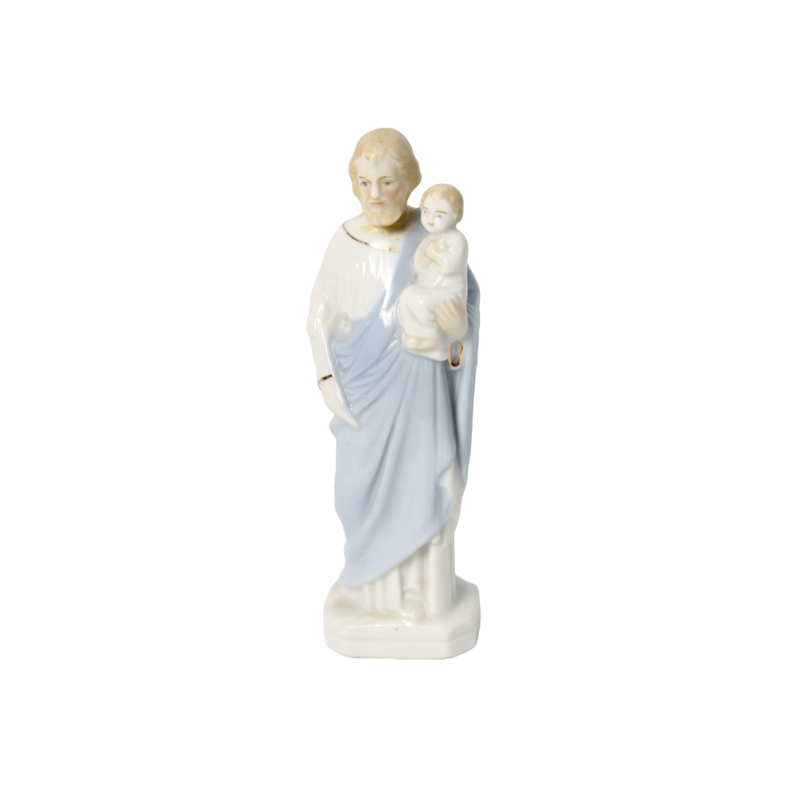 Hand-Painted Porcelain Saint Joseph Statue with Child Jesus - Dated 2006