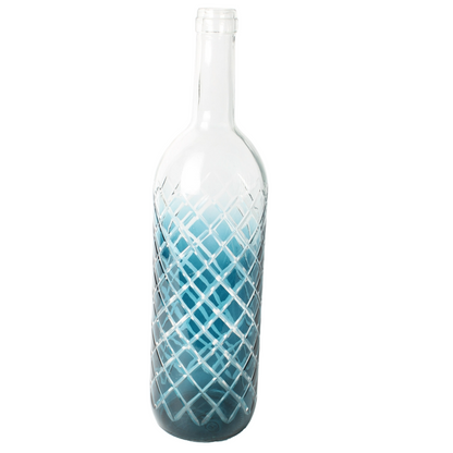 Blue Decorative Bottle | Glassware with Blue Gradient and Lattice Pattern |