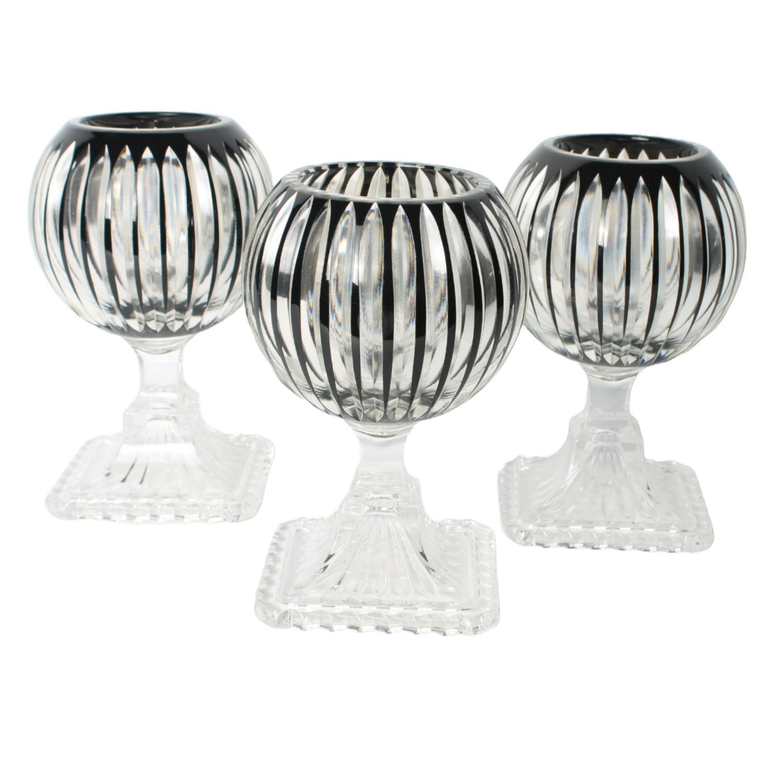 Bohemian Crystal Candle Lanterns, Set of 3, Czech Hand-Cut Glass