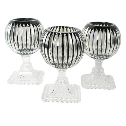Bohemian Crystal Candle Lanterns, Set of 3, Czech Hand-Cut Glass