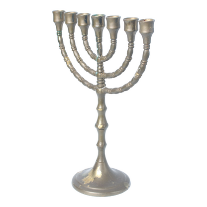 Vintage Brass 7-Arm Menorah from Israel, Judaica Candlestick, Jerusalem