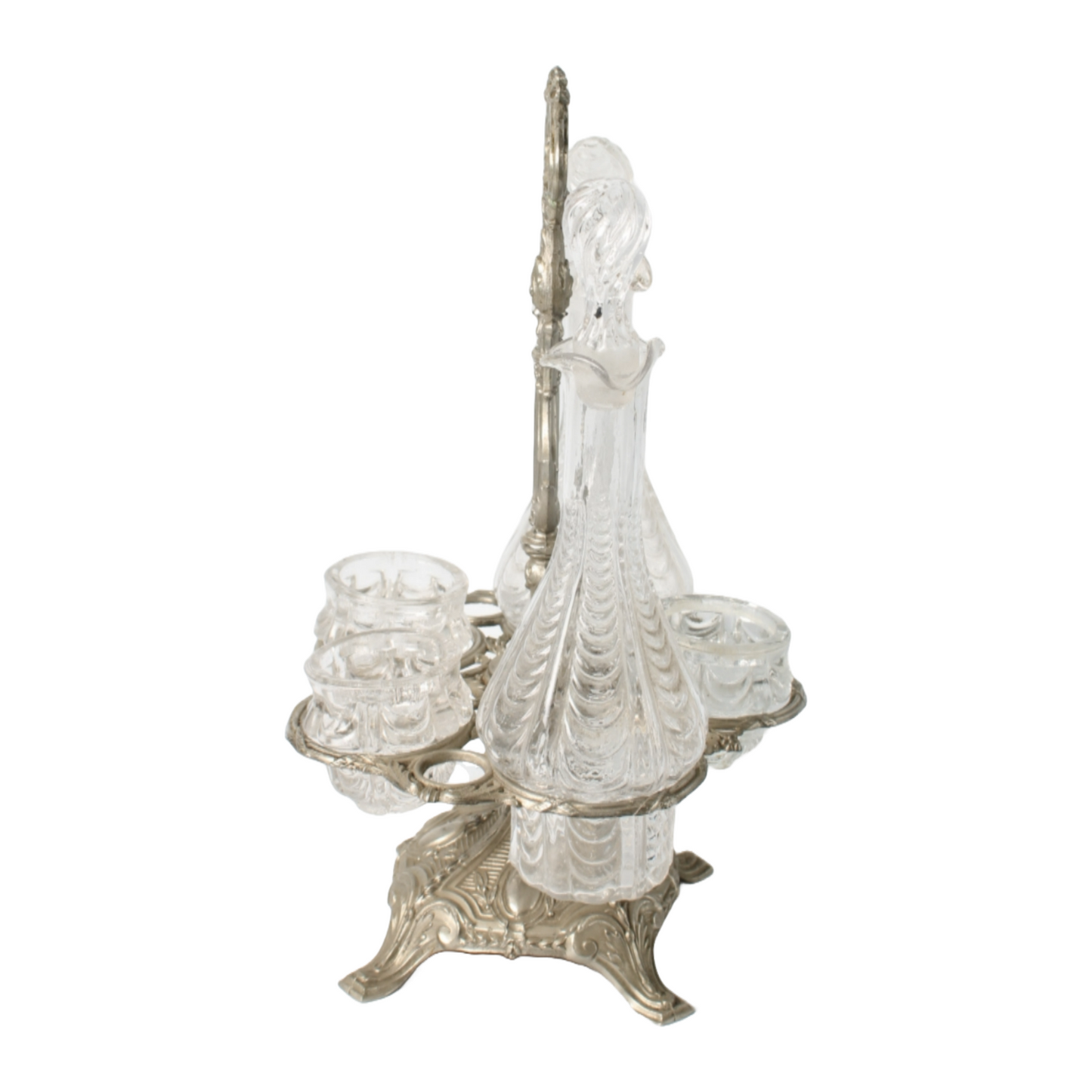 Antique French Silver-Plated Cruet Set with Crystal Bottles, Circa 1880-1900