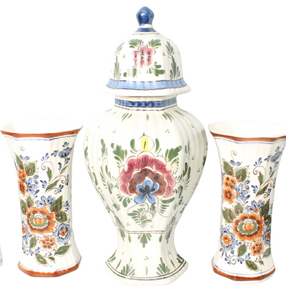 Traditional 11-Piece Hand-Painted Polychrome Delft Pottery Set - Vases, Plates,