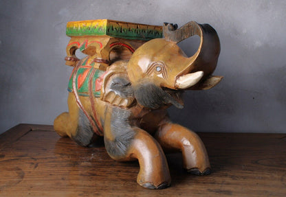Unique Hand-Carved Elephant Plant Stand/Side Table - Symbol of Good Luck