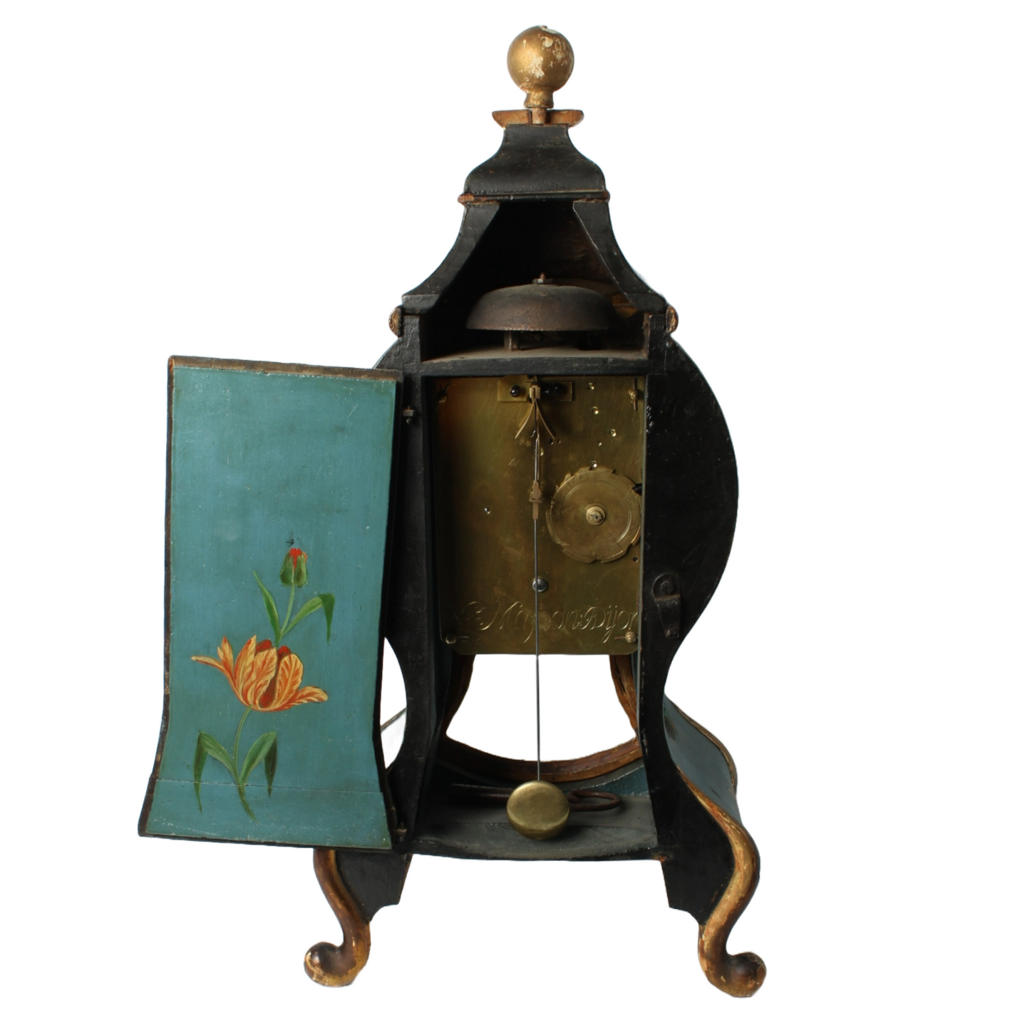 Antique Neuchâteloise Mantel Clock | Hand-Painted Wooden Timepiece ca. 1800 |