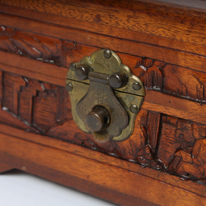 Hand-Carved Wooden Box with Brass Lock, China, circa 1930