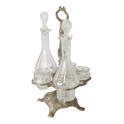 Antique French Silver-Plated Cruet Set with Crystal Bottles, Circa 1880-1900