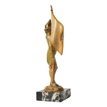 Hand-Painted Italian Soldier Figurine on Genuine Carrara Marble Base