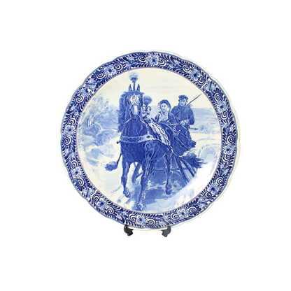 Large Hand-Painted Petrus Regout Decorative Plate with Winter Sleigh Scene