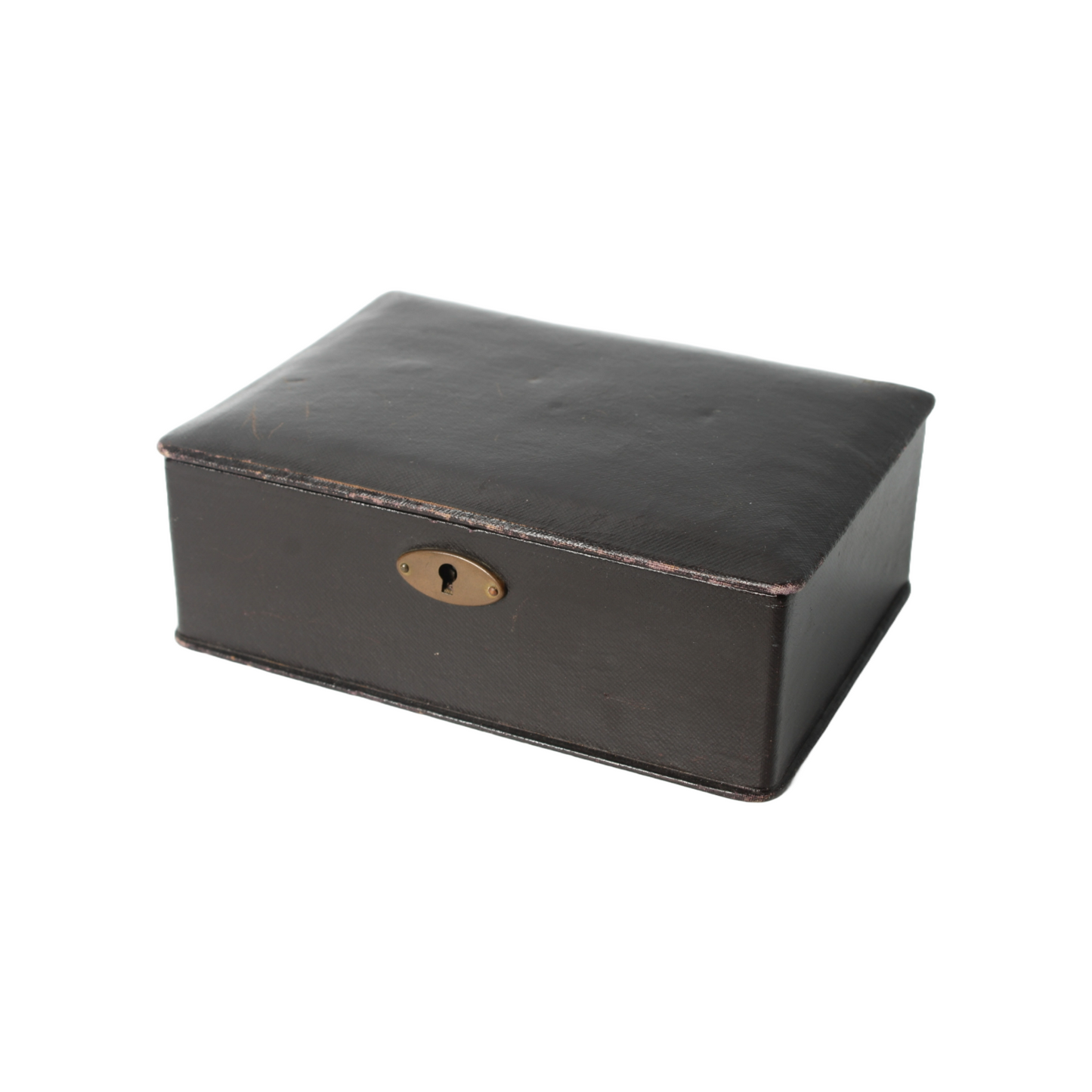 Antique Leather Storage Box – Velvet Interior – Jewelry or Document Box