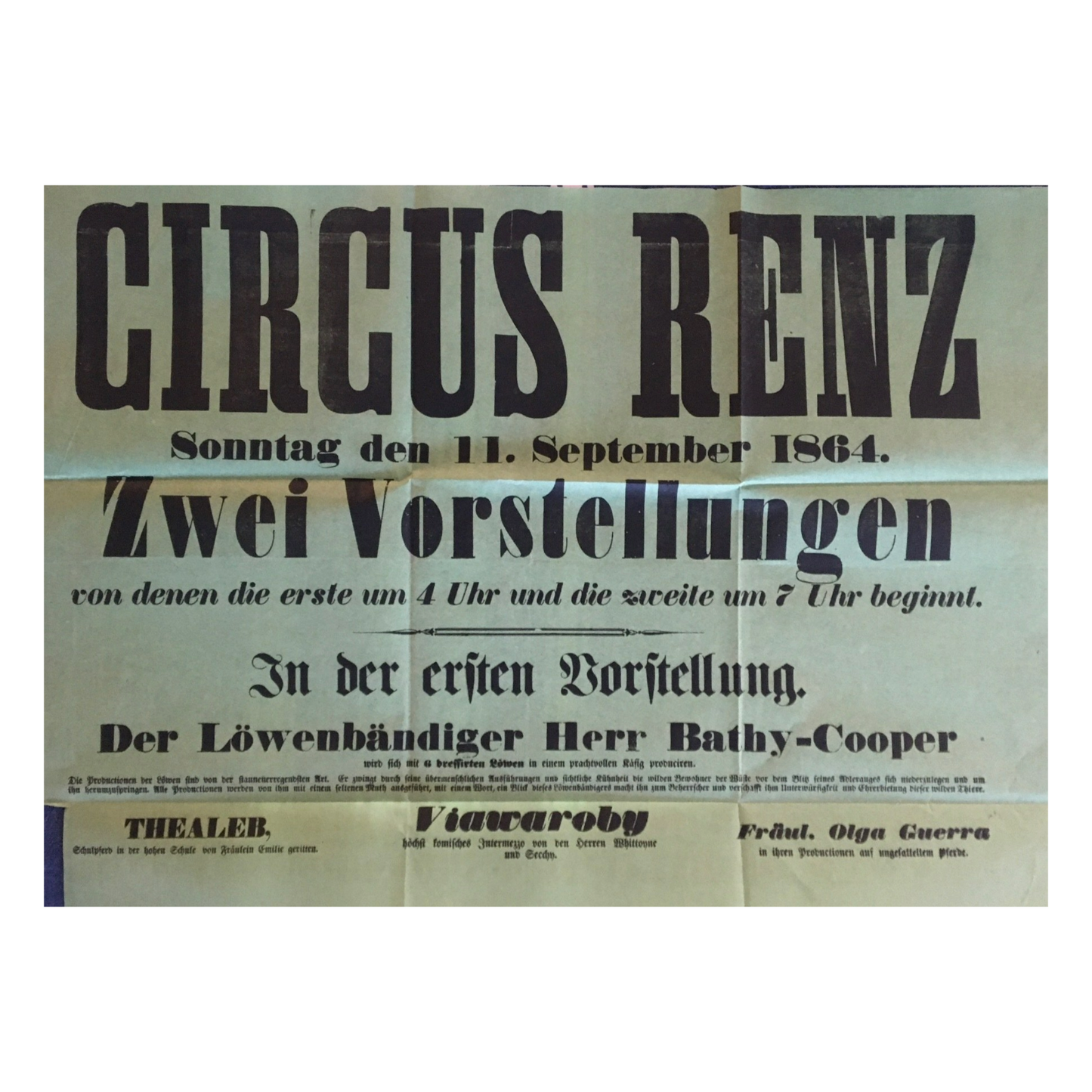 Rare Original 19th-Century Circus Renz Poster from 1864 | Professionally Framed