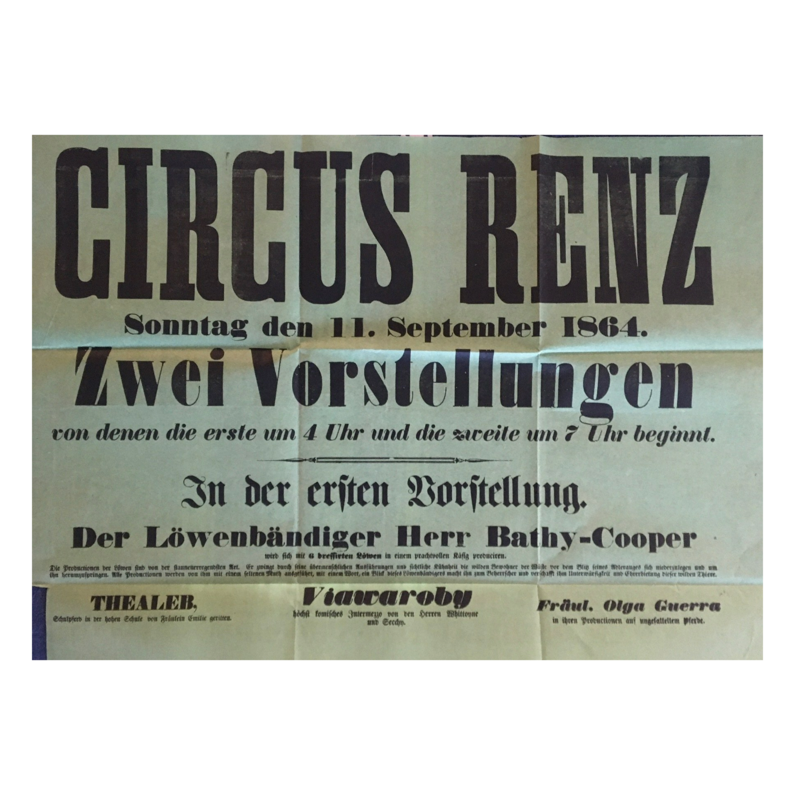 Rare Original 19th-Century Circus Renz Poster from 1864 | Professionally Framed