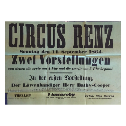 Rare Original 19th-Century Circus Renz Poster from 1864 | Professionally Framed