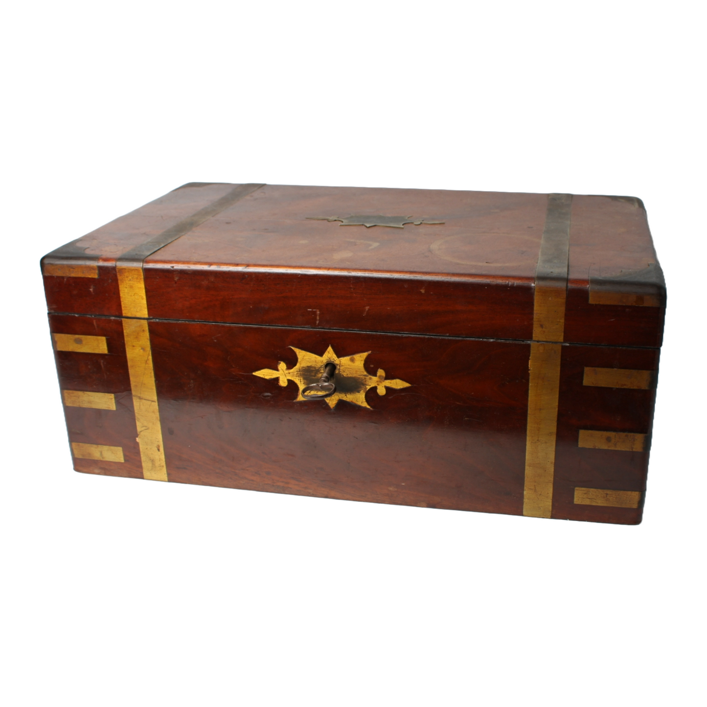 19th Century Writing Box – Antique Wooden Portable Desk with Brass Fittings