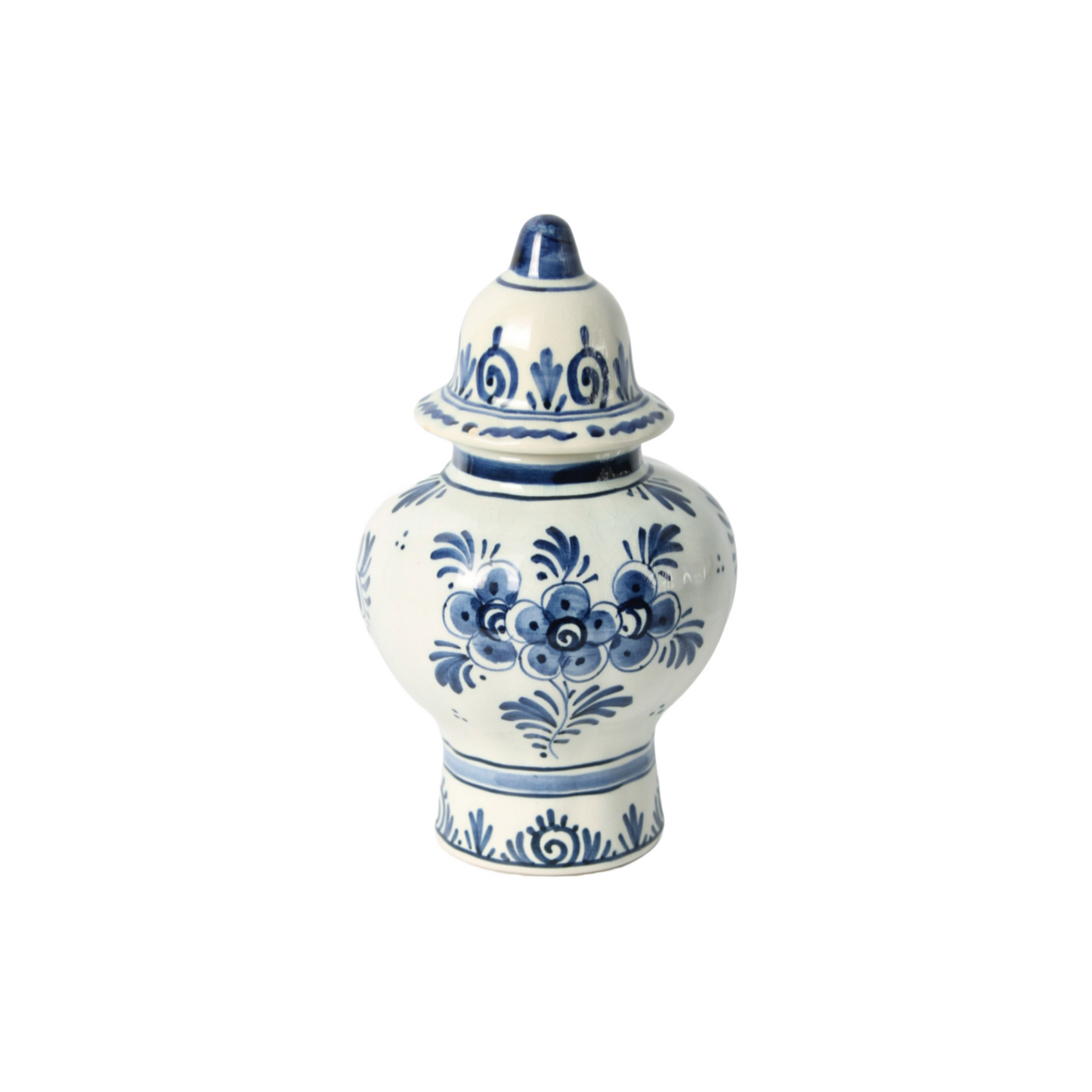 Hand-Painted Delft Blue Ceramic Vase with Lid, Floral Design, Dutch Vintage,