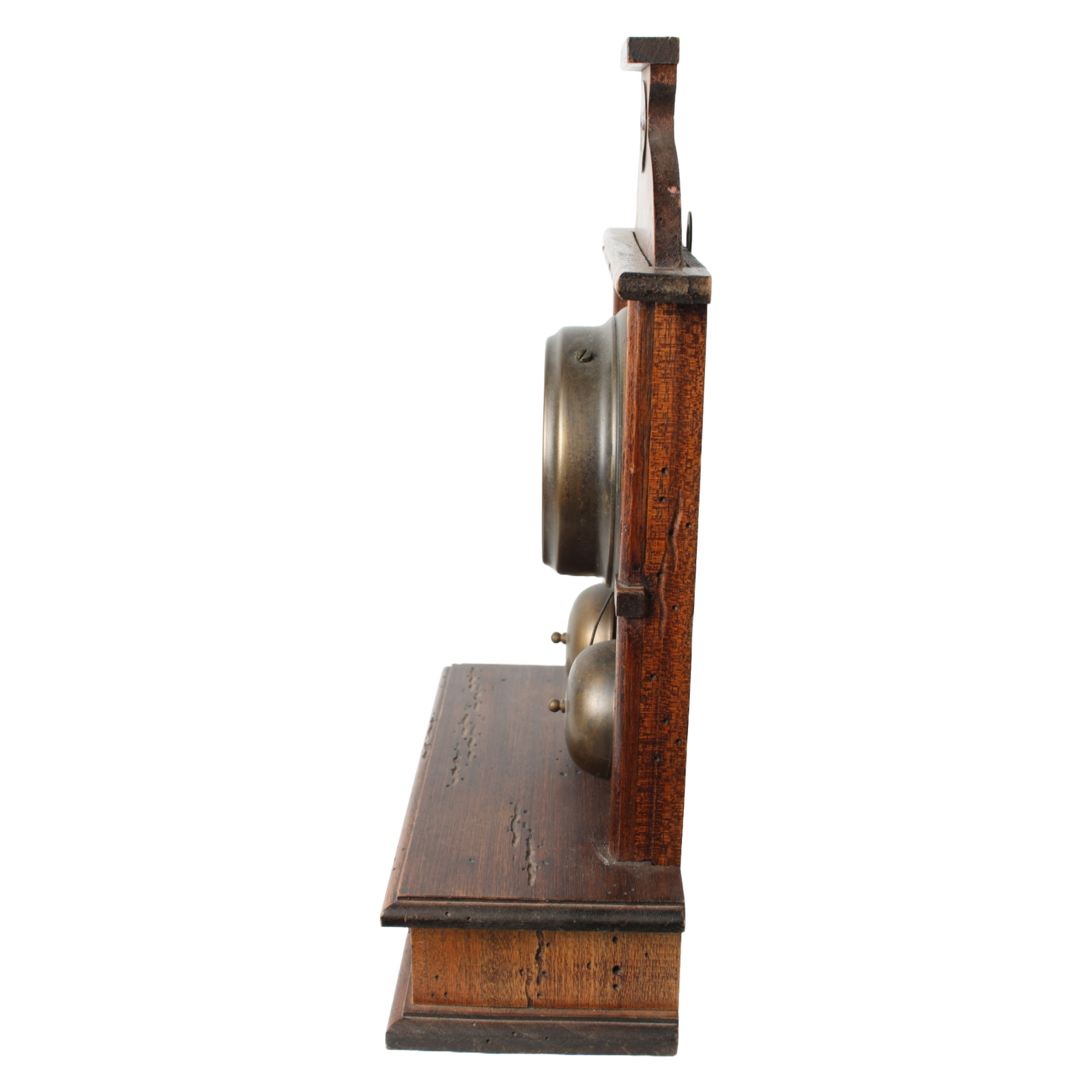 Antique Wooden Mechanical Alarm Clock with Double Bell, Drawer and Pendulum