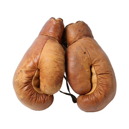 Vintage 1920s Leather Boxing Gloves - Brown Leather - Set of 2 - Authentic Used