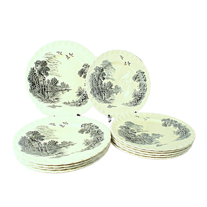Vintage Grindley Meadowbrook 17-piece dinner set, English landscape design, rare