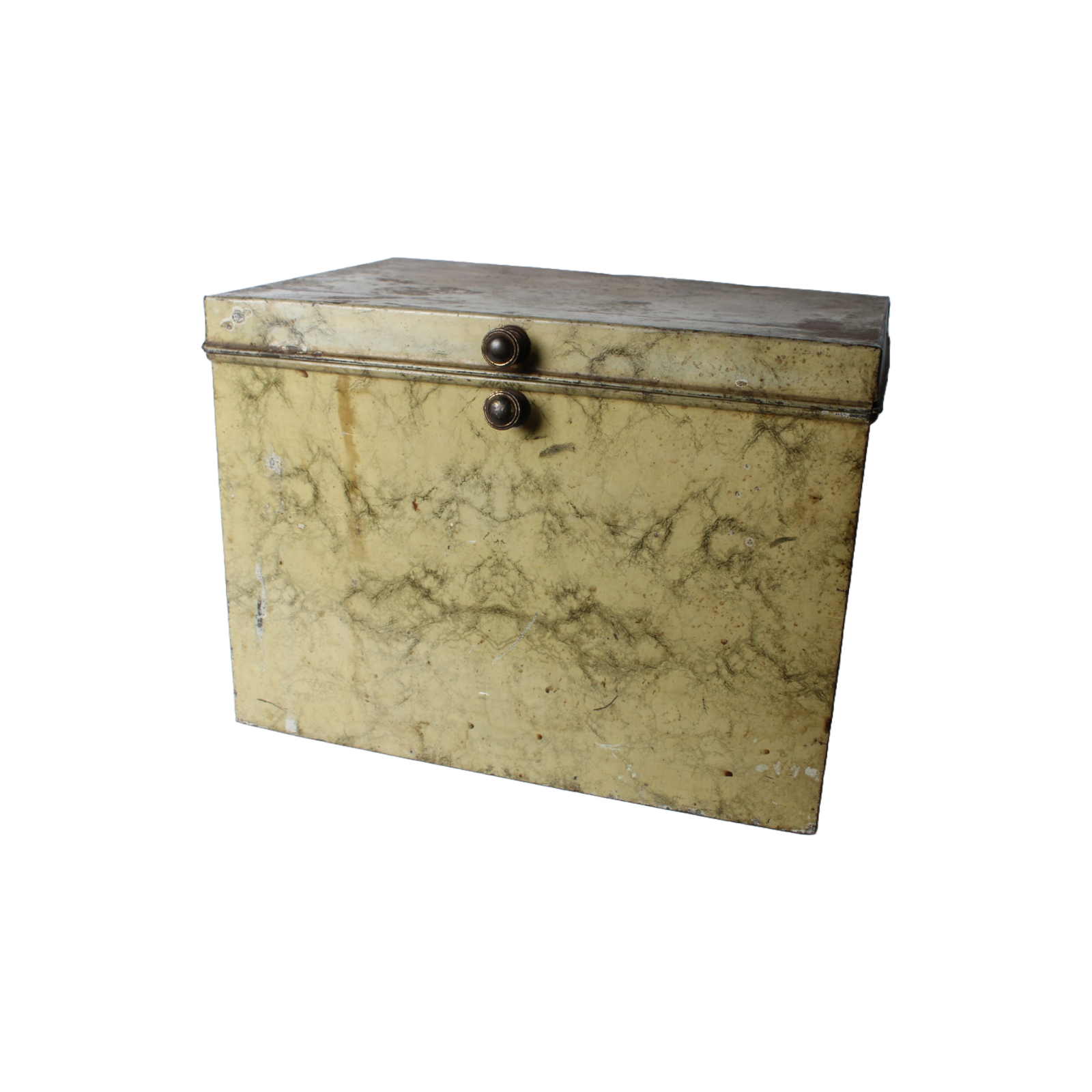 Antique Faux-Marble Metal Storage Chest with Knobs – Industrial Tin Box