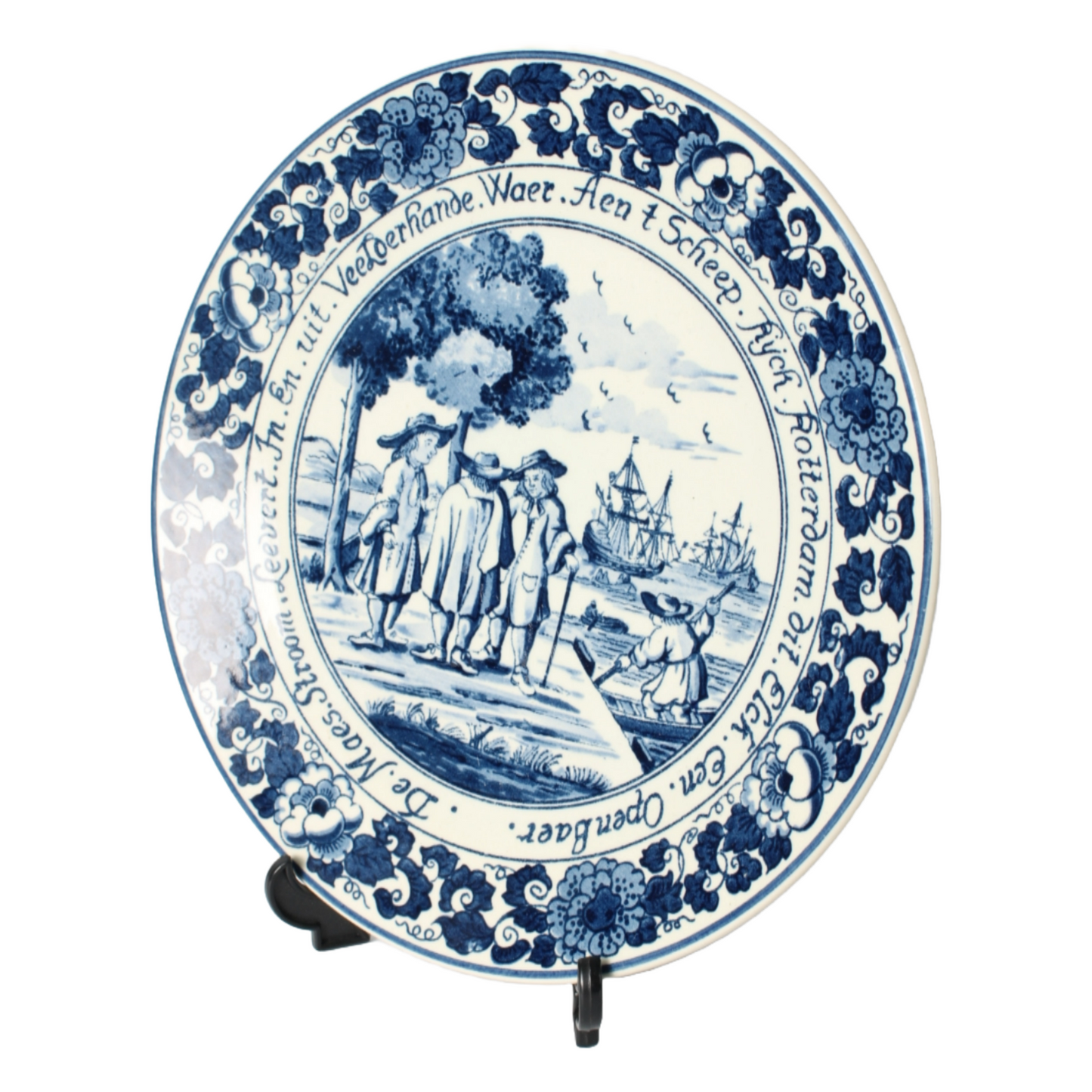 Hand-Painted Delft Blue Plate from the Netherlands, 24 cm, Historical Depiction