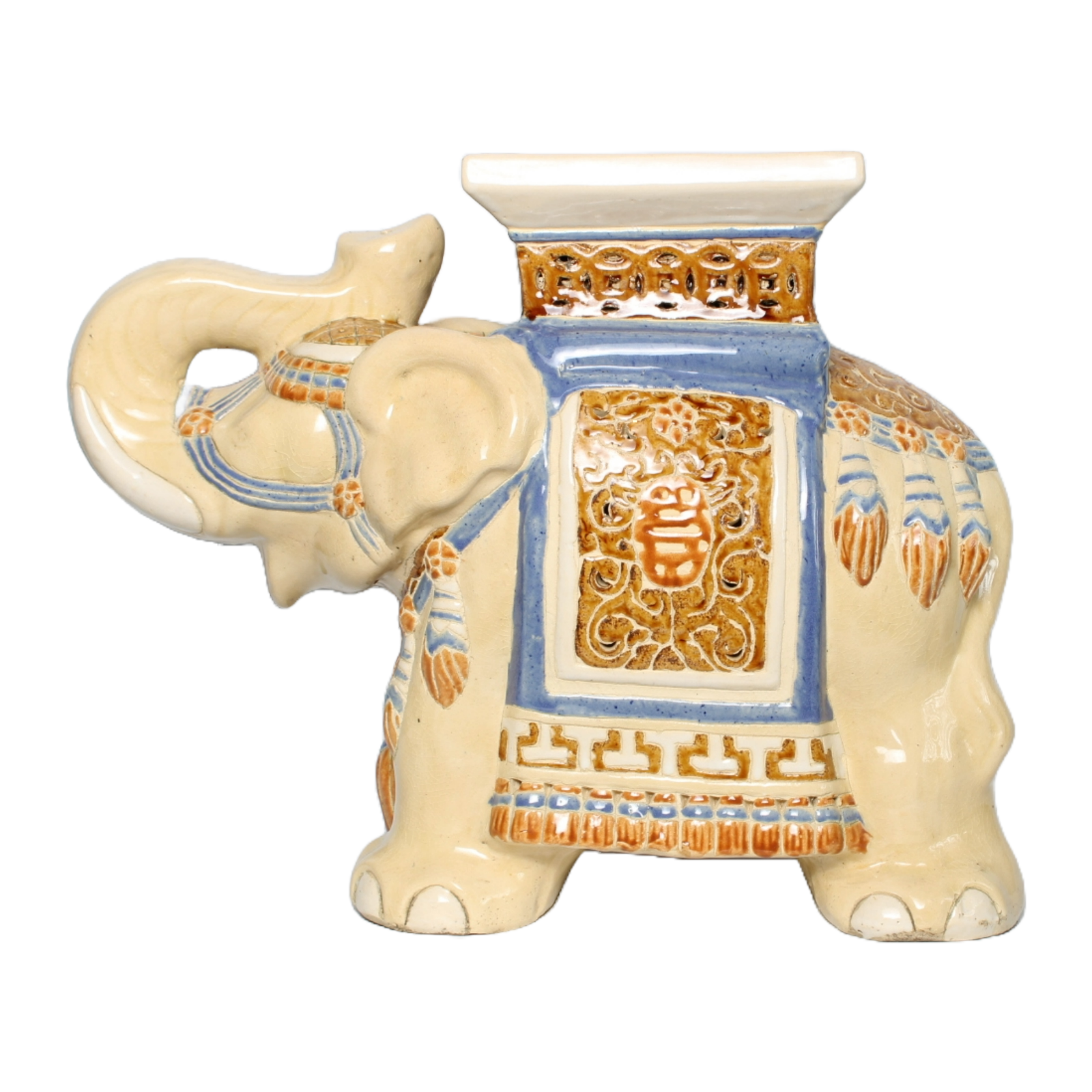 Unique Hand-Painted Ceramic XXL Elephant Plant Stand - Hollywood Regency Style