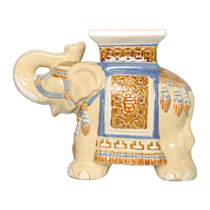 Unique Hand-Painted Ceramic XXL Elephant Plant Stand - Hollywood Regency Style