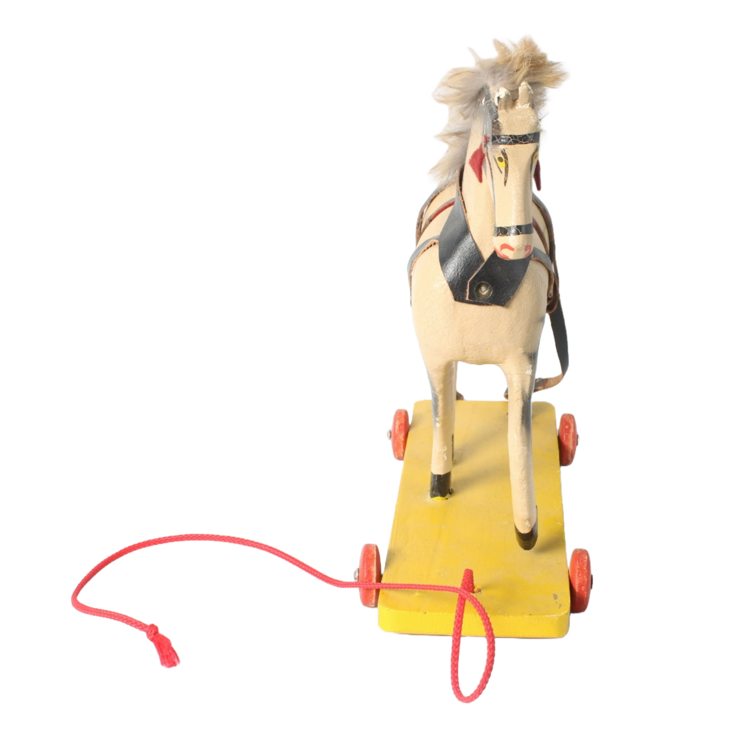Vintage Handcrafted Wooden Horse Pull Toy on Wheels, 1940s-1950s, Antique