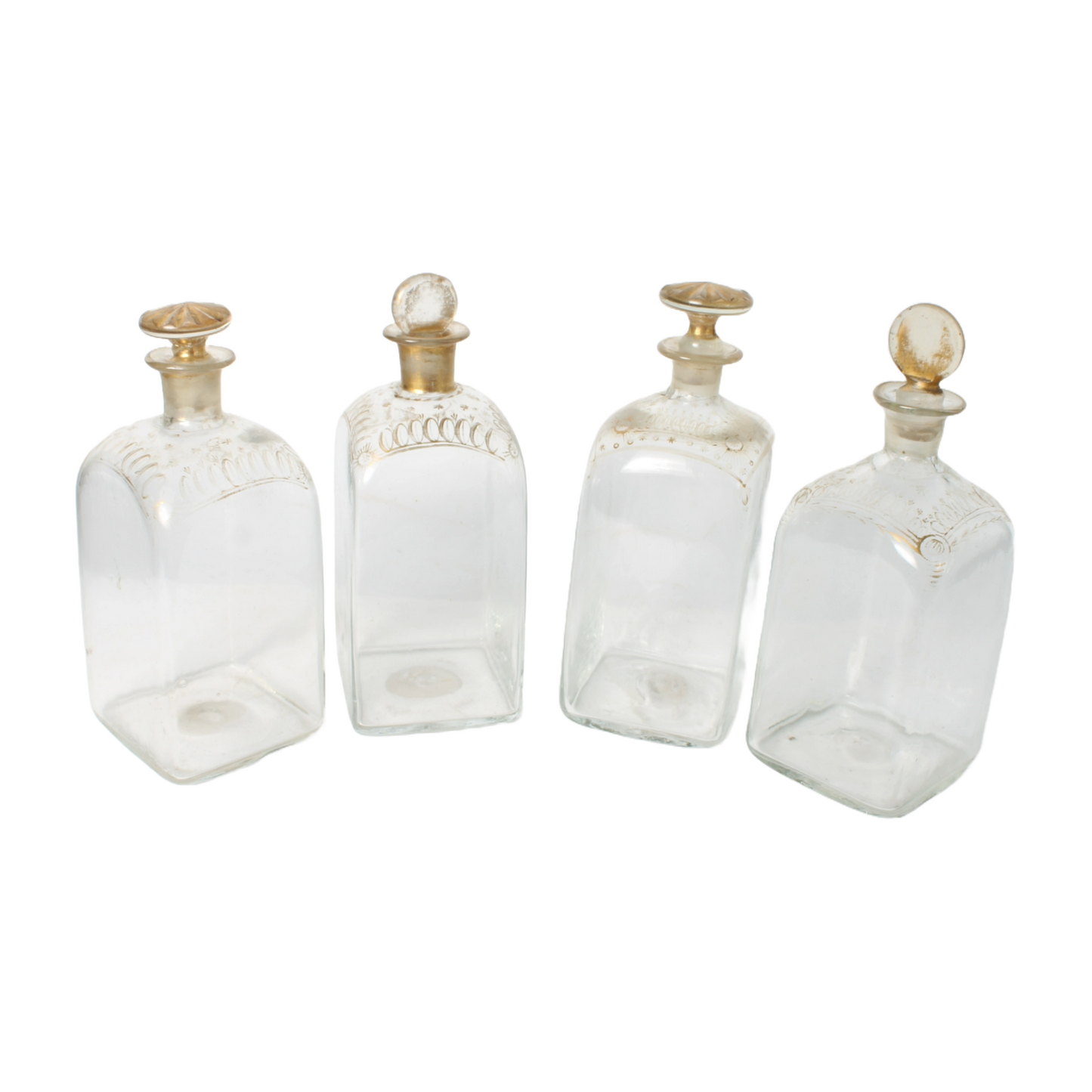 Antique Wooden Tantalus Liquor Box with Four Hand-Blown Decanters – ca. 1850