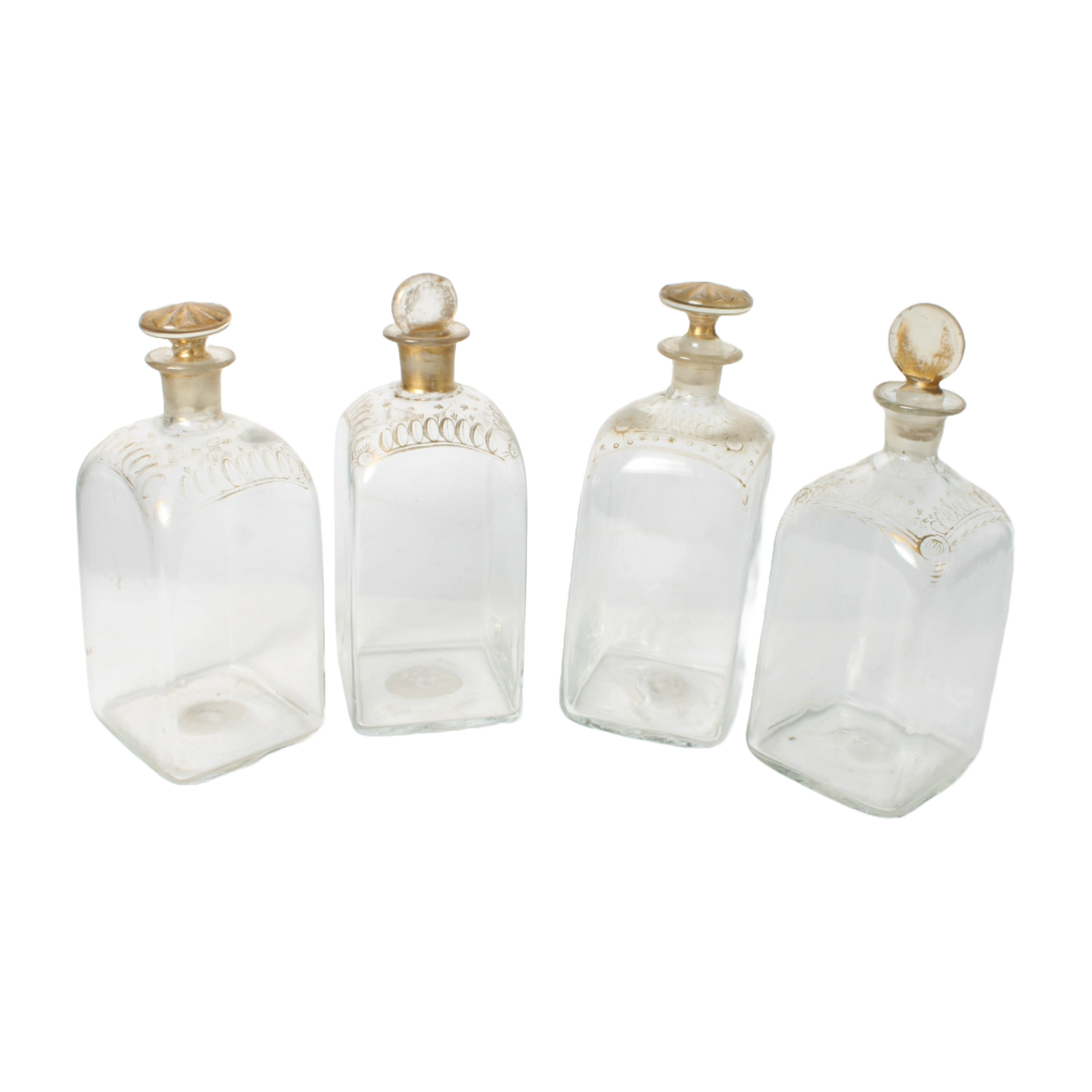 Antique Wooden Tantalus Liquor Box with Four Hand-Blown Decanters – ca. 1850