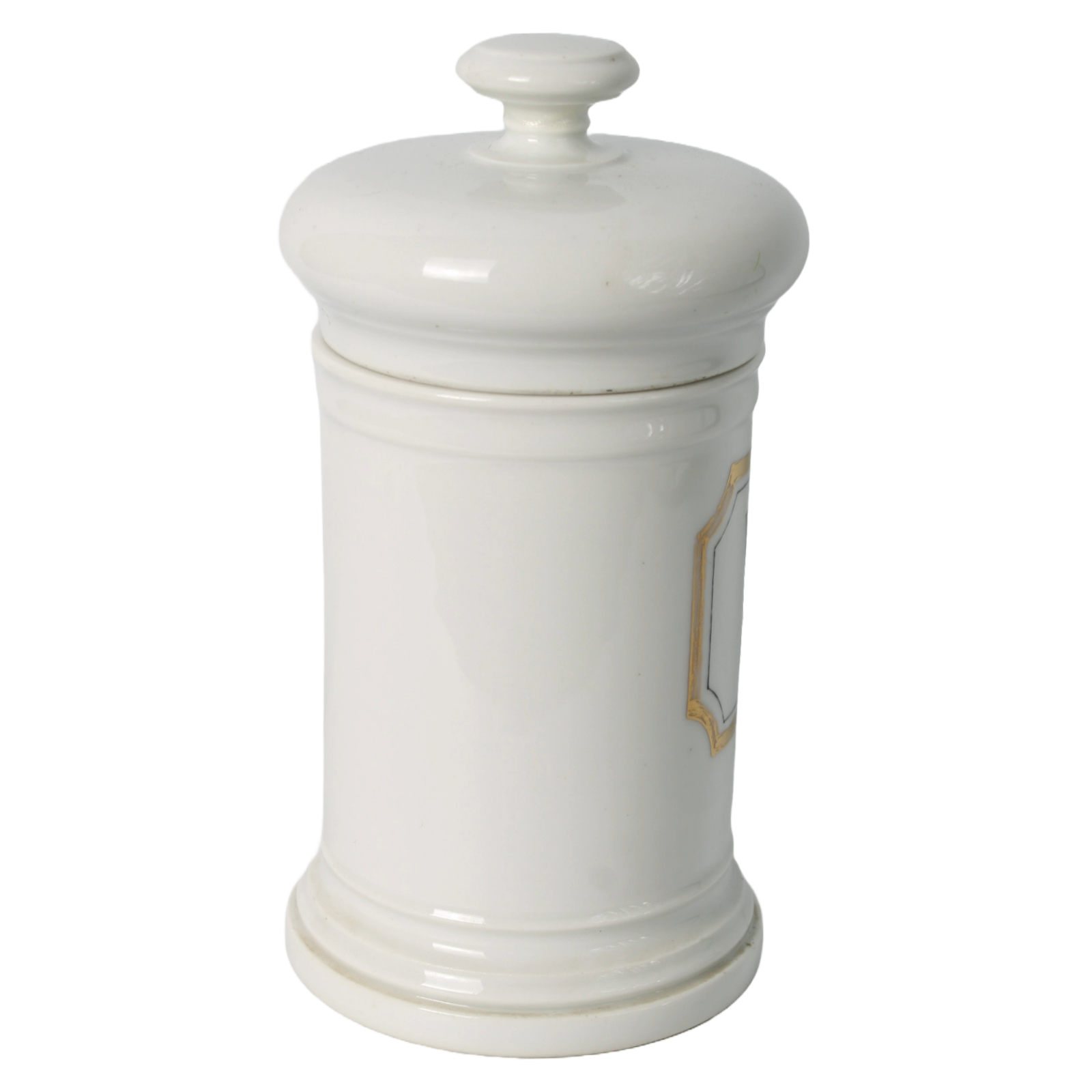 Vintage Apothecary Jar with "Vaselin. flav." Inscription and Gold Detailing