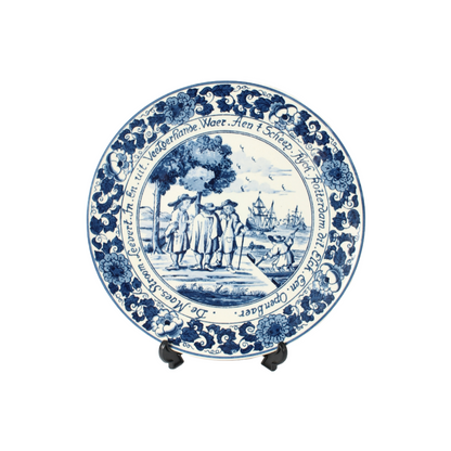 Hand-Painted Delft Blue Plate from the Netherlands, 24 cm, Historical Depiction