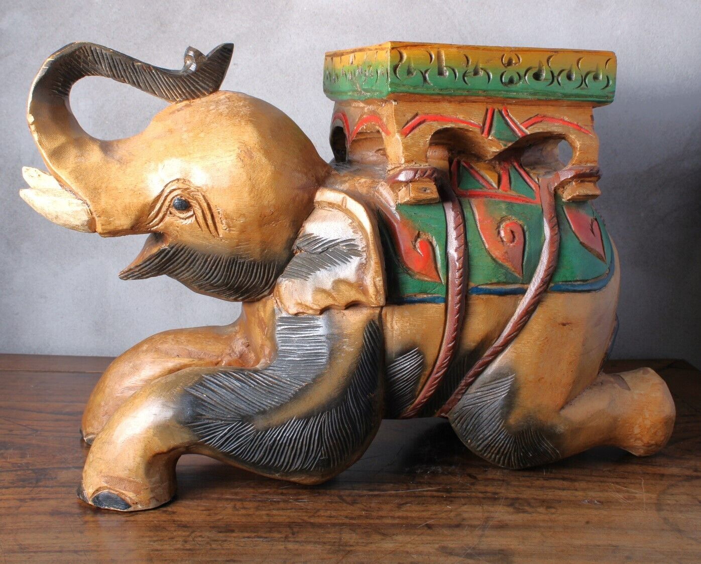 Unique Hand-Carved Elephant Plant Stand/Side Table - Symbol of Good Luck