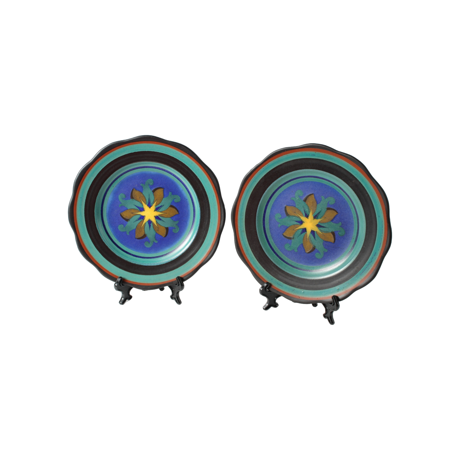 Set of Two Decorative Plates | Gouda Holland | Abstract Floral Motif | 1950-1960