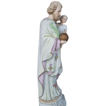 Joseph Statue with Child - 42 cm - Biscuit Porcelain